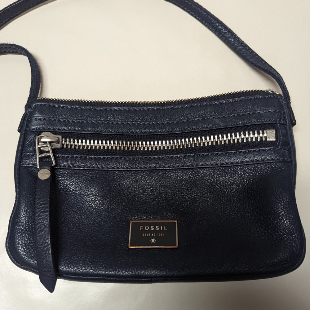 Fossil Navy Leather Crossbody Bag